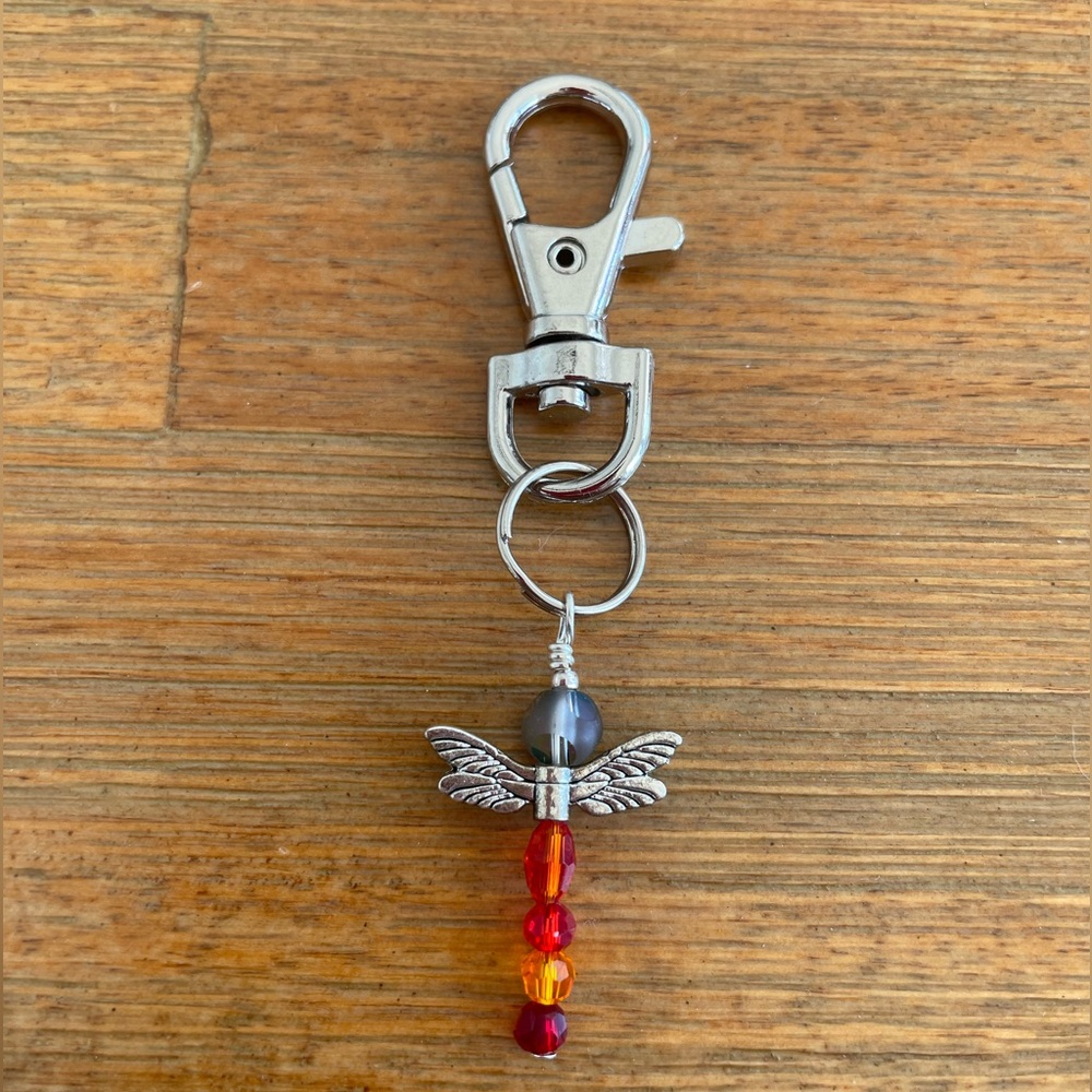 Handmade Red Dragonfly Hand Bag Charm Keychain Zipper Pull Snap Hook Clip